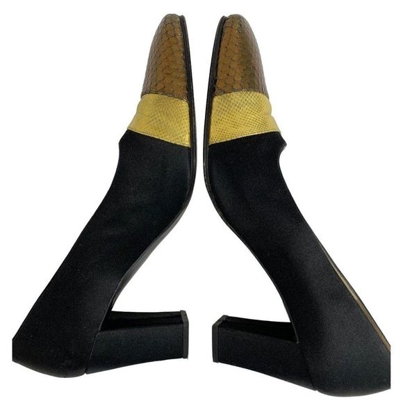 Givenchy 7.5 B Italy Vintage Square Toe Block Heel Shoes Pumps Metallic 6217 - Picture 9 of 11